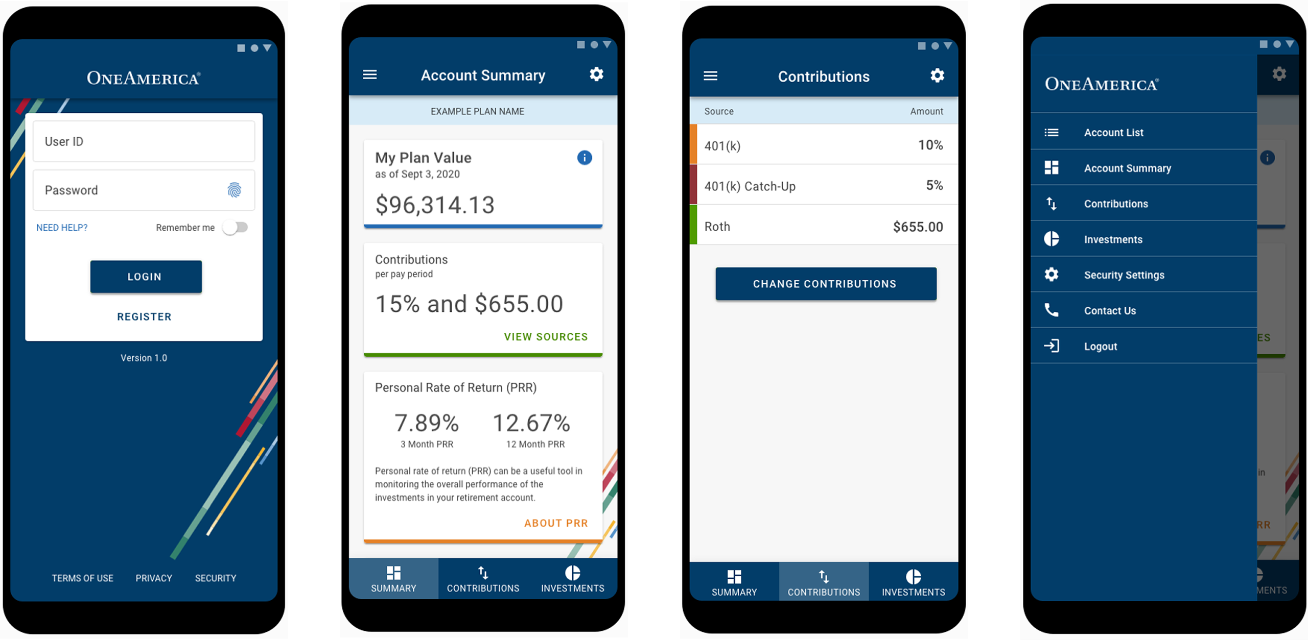 Retirement services app dashboard